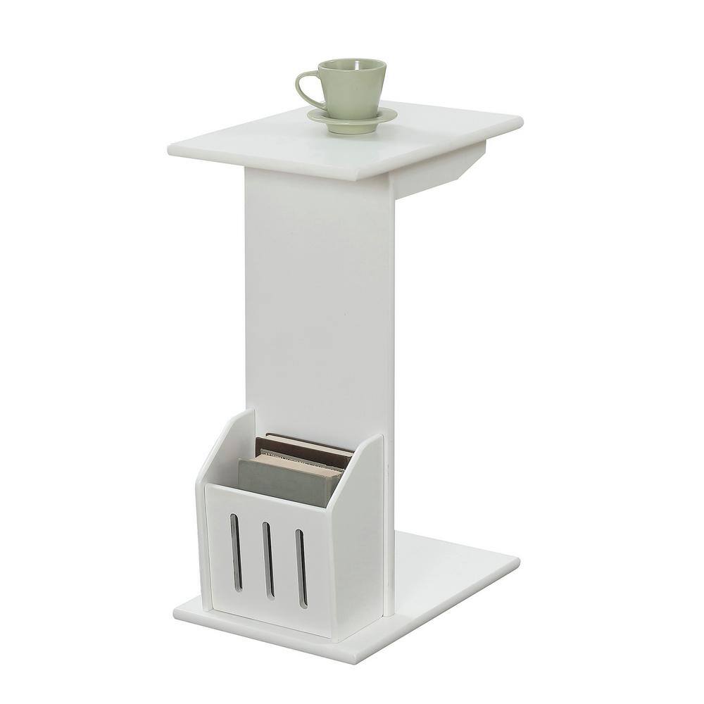 C-Shaped White Wood Magazine Holder End Table 15"x24"