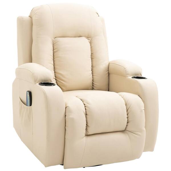 Homcom Cream White Faux Leather Heated, Leather Massage Recliner