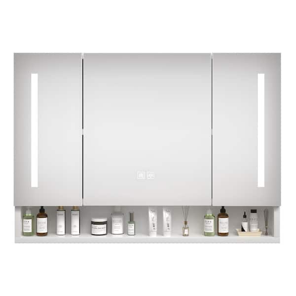 39 in. W x 28 in. H Rectangular Metal Medicine Cabinet with Mirror and LED Light in White