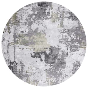 Craft Gray/Green 4 ft. x 4 ft. Gradient Abstract Round Area Rug