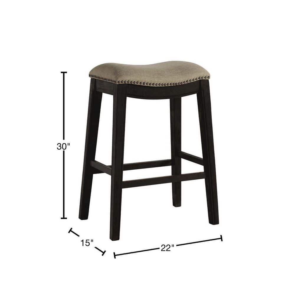 Rooney 30" Espresso Wood and Beige Linen Backless Bar Stool
