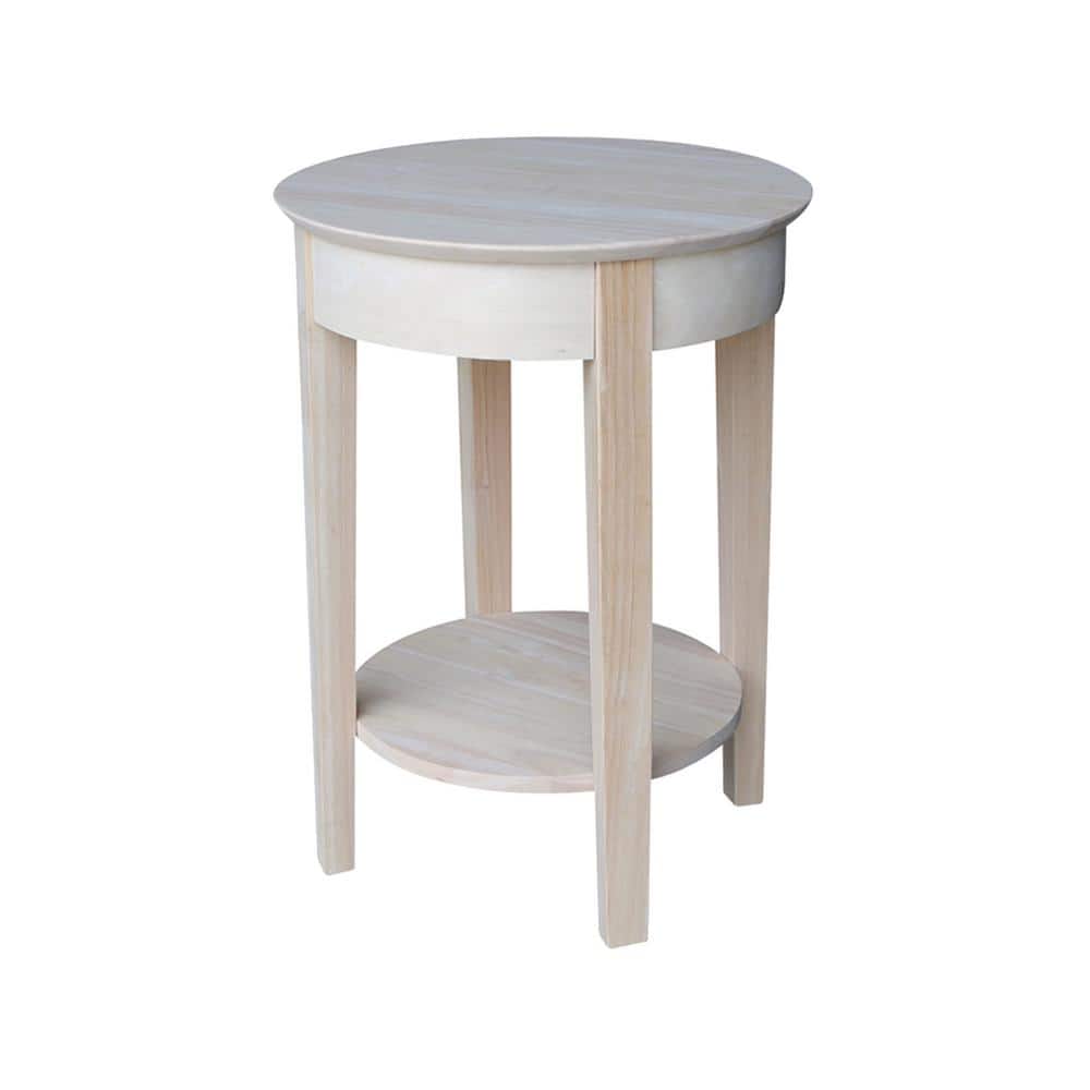 Round Solid Wood Accent Table with Storage Drawer