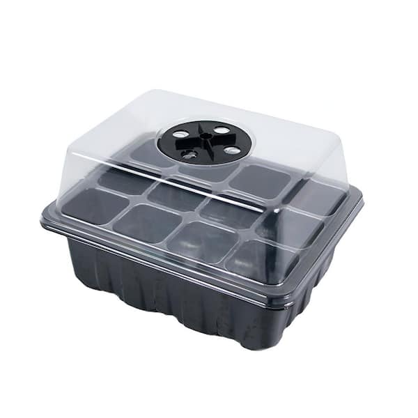 Wellco 12-Cell Black Seed Starter Tray Kits, Plant Germination Trays with Round Clasp Cover, Seed Tray and Bottom Tray (2-Pack)