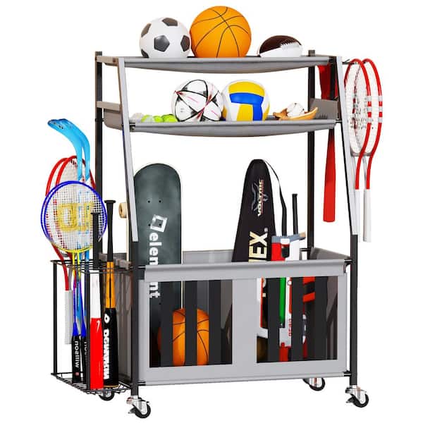 200 lbs. Capacity Sports Organizers Rack for Garage Storage, Sports  Equipment Organizer with Bat Rack and Hooks