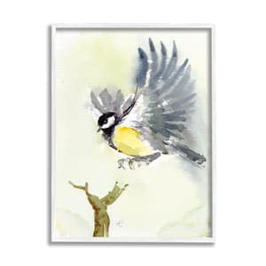 "Yellow Belly Bird Spread Wings Over Tree Branch" by Verbrugge Watercolor Framed Animal Wall Art Print 16 in. x 20 in.