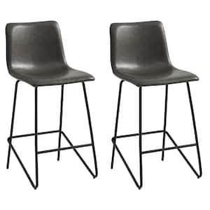 Olive 27.2 in. Dark Gray Low Back Metal Frame Counter Height Bar Stool with Faux Leather Seat (Set of 2)