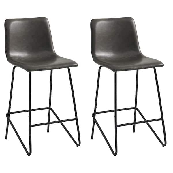 Spruce & Spring Olive 27.2 in. Dark Gray Low Back Metal Frame Counter Height Bar Stool with Faux Leather Seat (Set of 2)