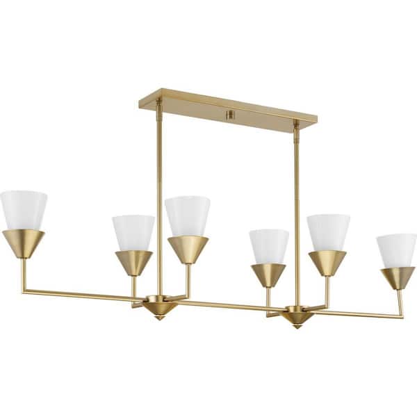 Pinellas 60-Watt 6-Light Soft Gold Luxe Industrial Island Light with Opal Glass Shades