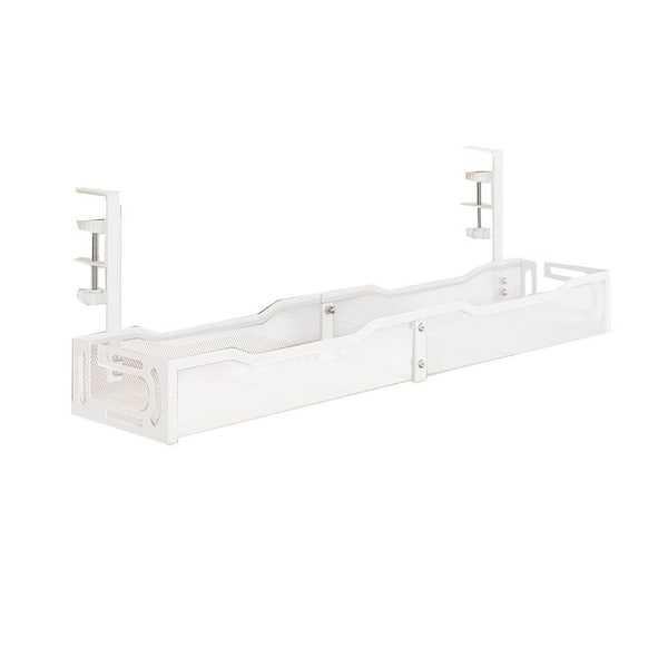 25 in. Cable Management Under Desk No Drill Metal Cord Organizer with Clamp for Standing Desk White