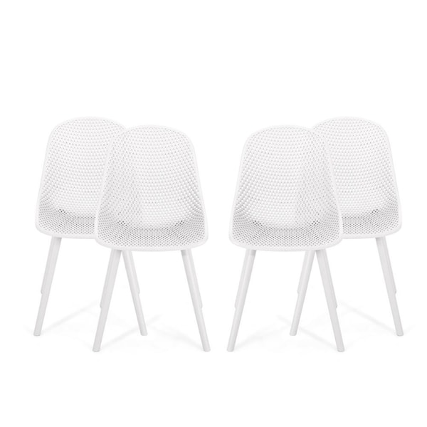 Noble House Posey White Faux Wicker Outdoor Dining Chair (4-Pack)