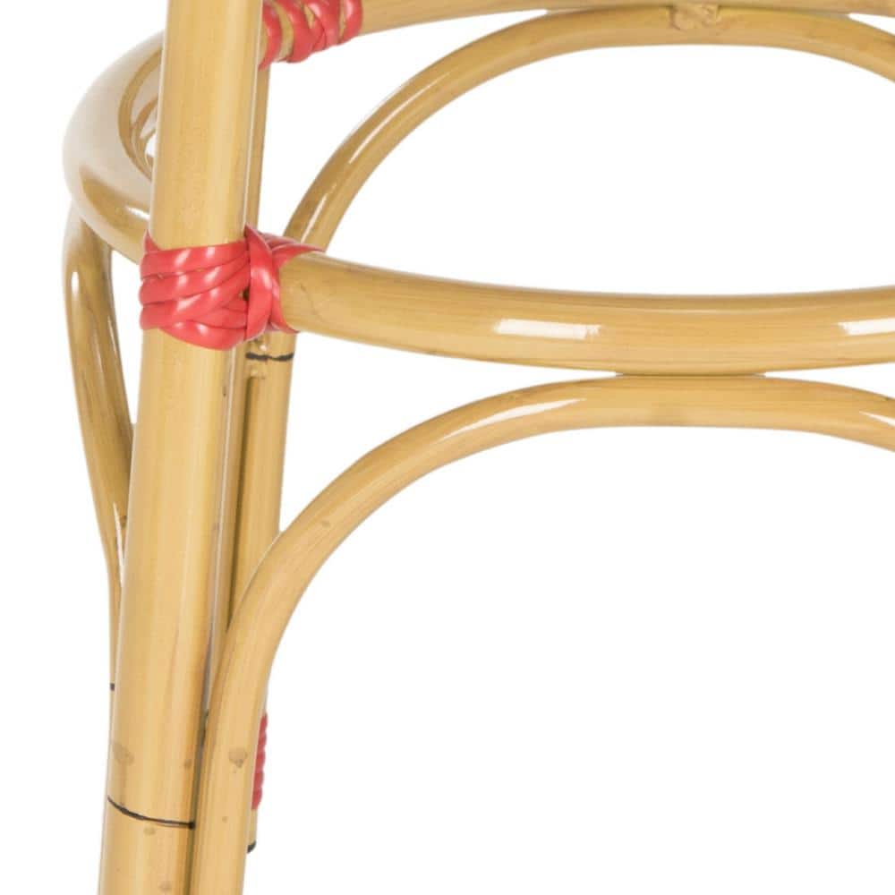 Close-up of the rope detailing and wooden frame of the stool.