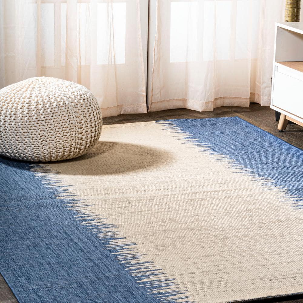 Coastal Stripe Denim Blue and Beige 8' x 10' Synthetic Area Rug