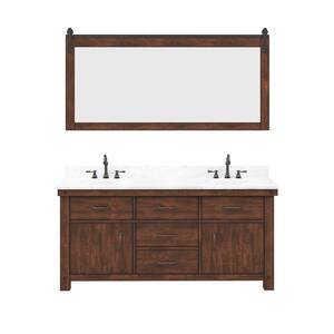 Aberdeen 72 in. W x 22 in. D Vanity in Rustic Sierra with Marble Vanity Top in White with White Basin, Faucet and Mirror