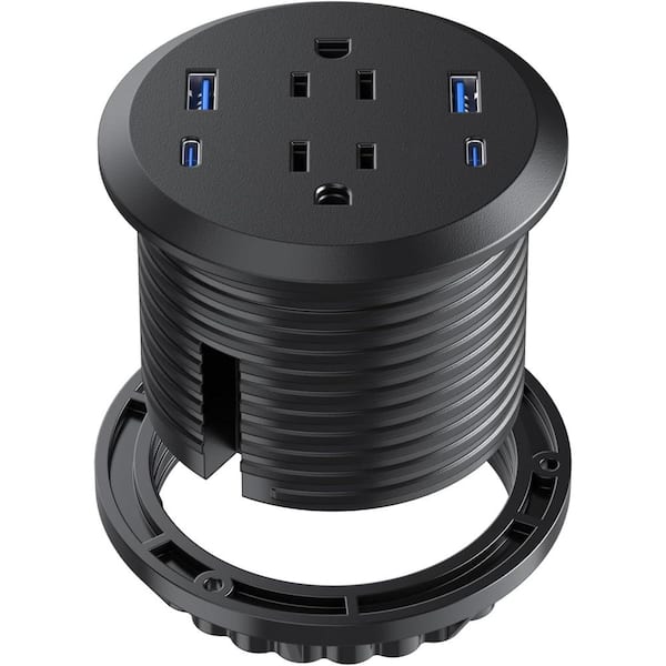 Lukyamzn 6 ft. 2-Outlet Surge Protector Flush Mount Recessed Outlet with 2 USB-A, 2 USB-C Ports in Black