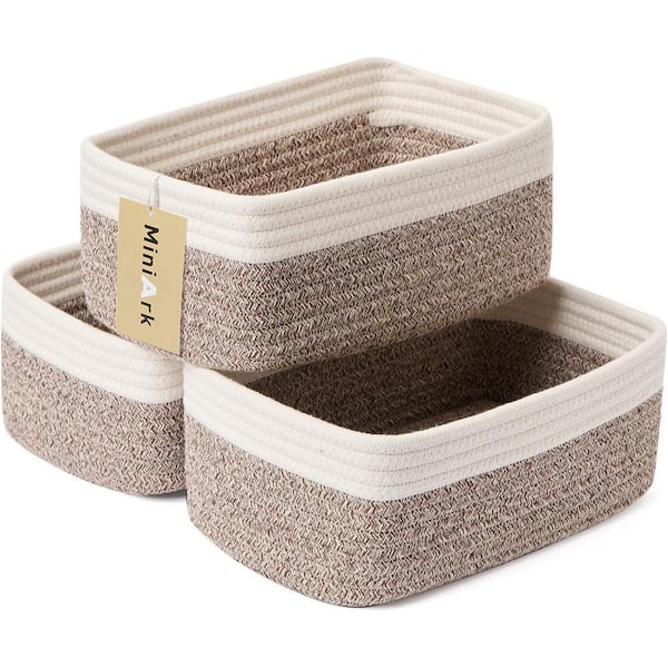 3-Pack White Brown Woven Rope Storage Baskets (11.5x7.5x4.7&quot