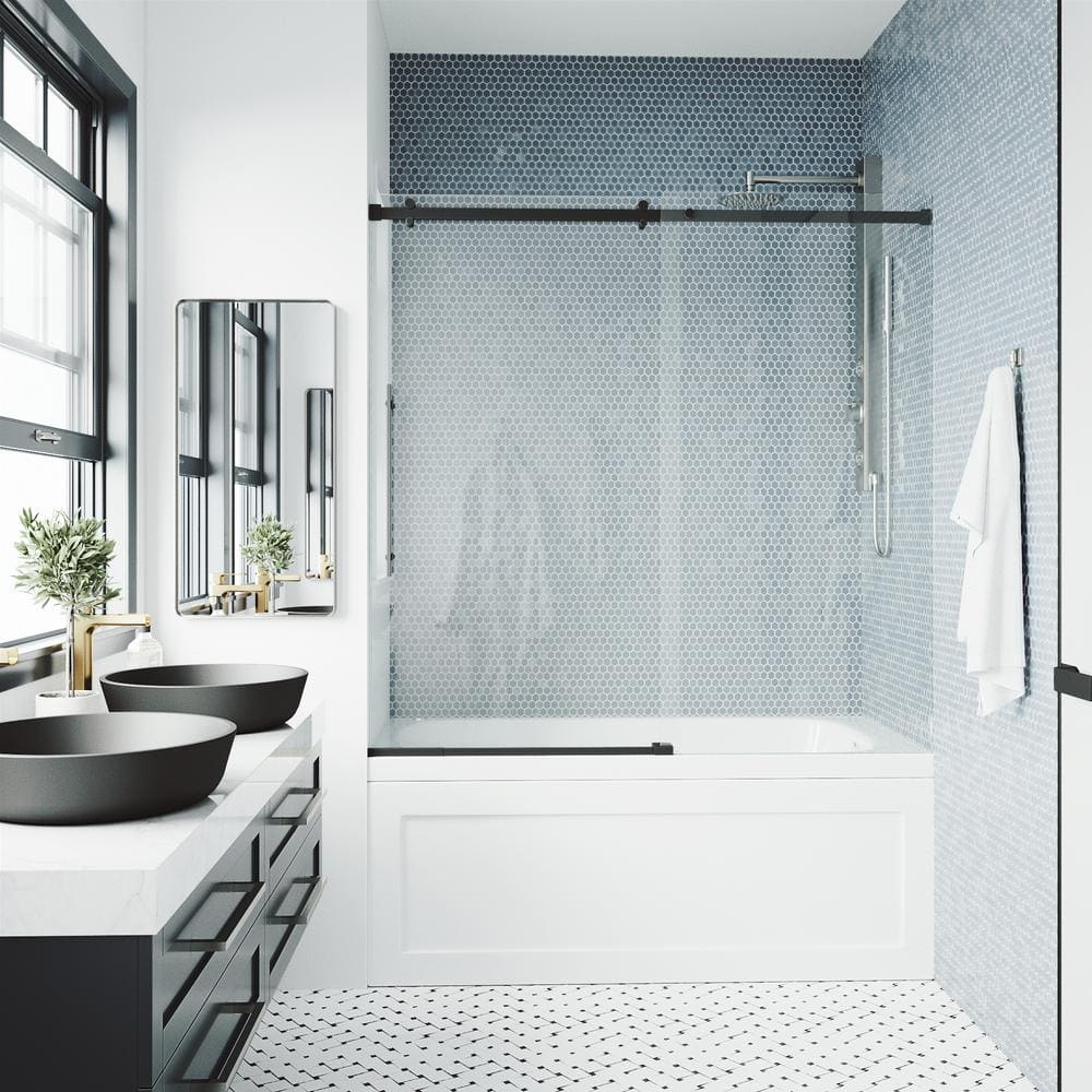 Luca 60" Matte Black Frameless Sliding Tub Door with Clear Glass