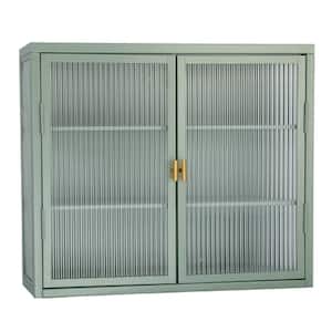 27.60 in L x 9.10 in H x 23.60 in W Double Glass Door Wall Cabinet With Detachable Shelves for Bathroom in Mint Green