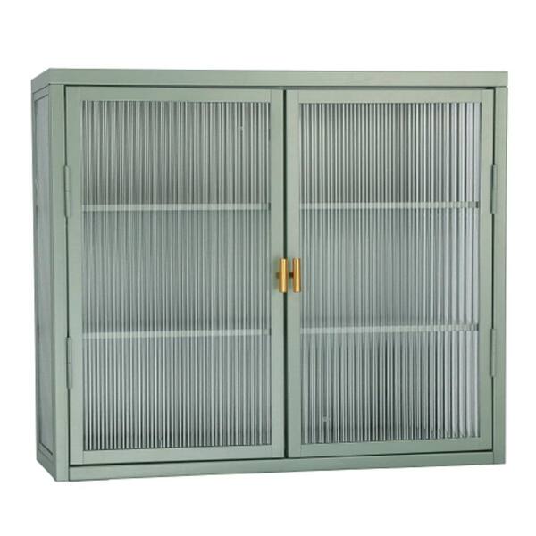 Adrinfly 27.60 in. L x 9.10 in. H x 23.60 in. W Double Glass Door Assembled Wall Cabinet with Detachable Shelves in White