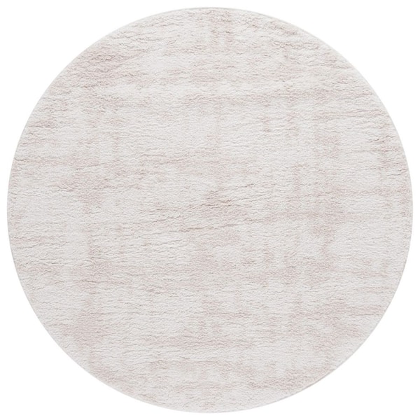 Rumi Shag 7 ft. x 7 ft. Ivory/Light Beige Distressed Solid Round Area Rug