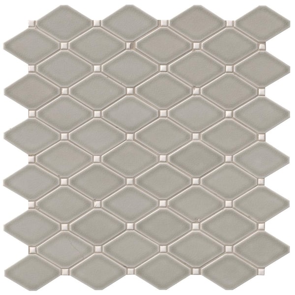 MSI Dove Gray 12.28 in. x 12.8 in. x 8 mm Glossy Ceramic Mosaic Tile (10.9 sq. ft. / case)