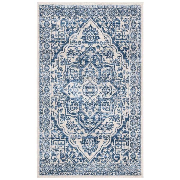 SAFAVIEH Brentwood Navy/Light Gray Doormat 3 ft. x 5 ft. Distressed Border Medallion Area Rug