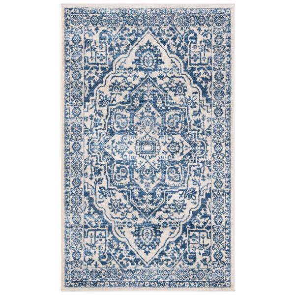 SAFAVIEH Brentwood Navy/Light Gray  4 ft. x 6 ft. Distressed Border Medallion Area Rug