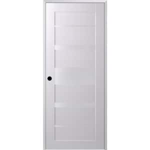 Kina 28 in. x 80 in. Right-Hand 5-Lite Frosted Glass Solid Core Bianco Noble Composite Single Prehung Interior Door