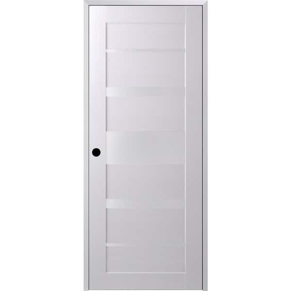 Belldinni Kina 30 in. x 80 in. Right-Handed 5-Lite Frosted Glass Solid Core Bianco Noble Composite Single Prehung Interior Door