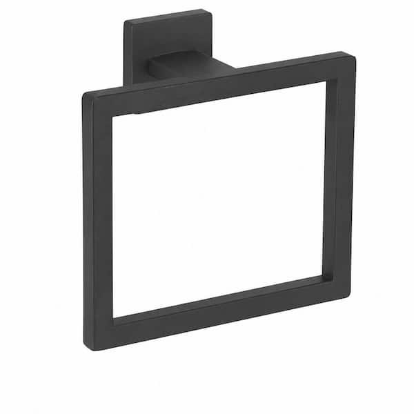6.3 in. Matte Black Stainless Steel Square Towel Ring, Screw-In Bathroom Hand Towel Holder with Hidden Mounting