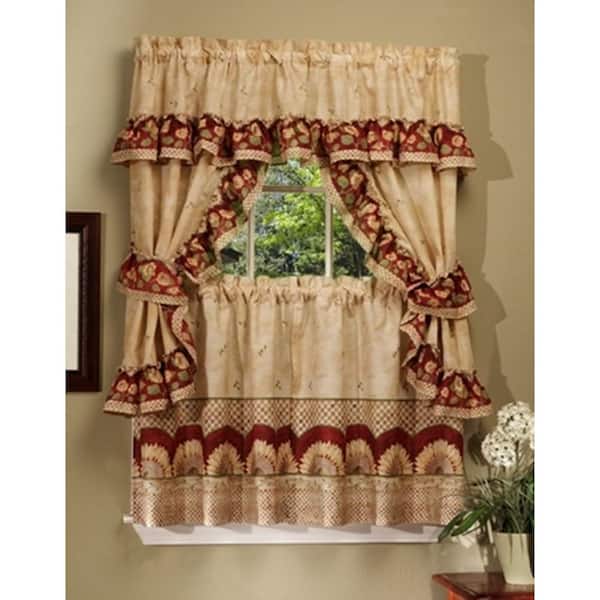 ACHIM Sunflower Antique Polyester Light Filtering Rod Pocket Cottage Curtain Set 57 in. W x 24 in. L