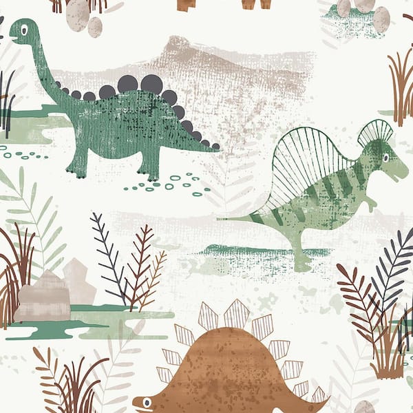 Prehistoric Dino Green Whimsical Wallpaper Sample