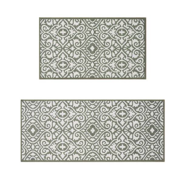 Feya 2-Tone Ivory/Sage 2 ft. x 5 ft. Persian Polypropylene 2-Piece Rug Set