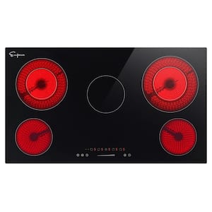 Built-In 36 in. Smooth Surface Radiant Electric Cooktop in Black with 5 Elements with Dual Element and Warm Zone