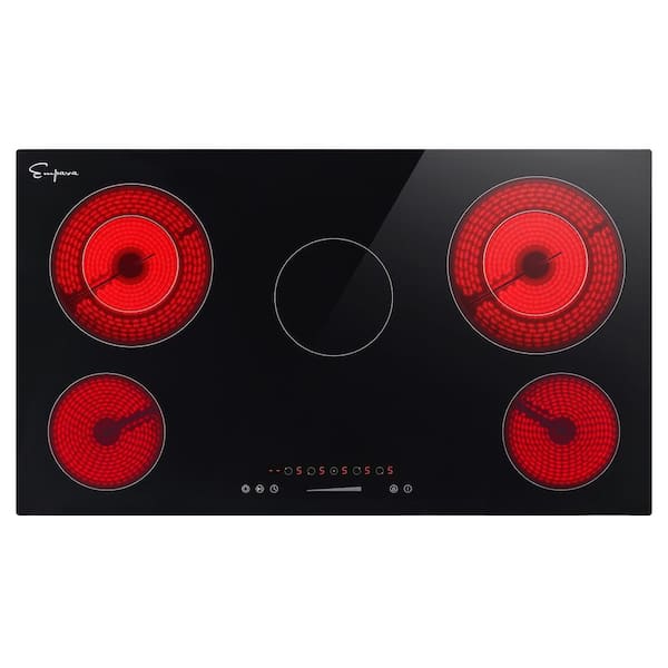 Empava 36 in. 240-Volt Smooth Radiant Surface Electric Cooktop in Black with 5 of Elements including Dual Element and Warm Zone