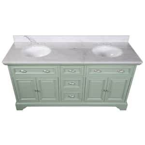 Sadie 67 in. W x 22 in. D x 35 in. H Double Sink Freestanding Vanity in Light Cyan w/ Lightly Veined White Marble Top