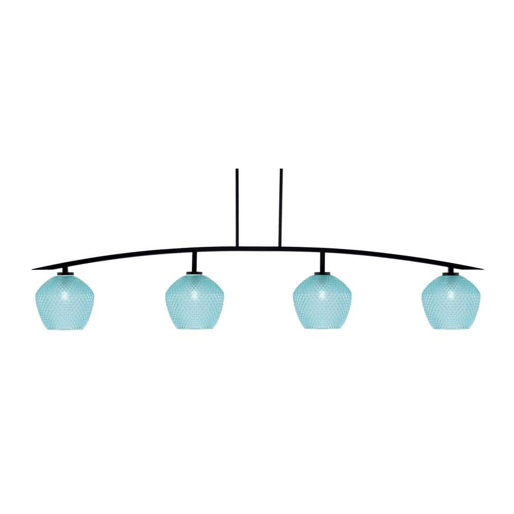 Siena 4-Light Matte Black Billiard Light with 9 in. Turquoise Textured Glas