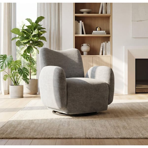 Gabryle Dark Gray Chenille Upholstered 360° Swivel Accent Arm Chair