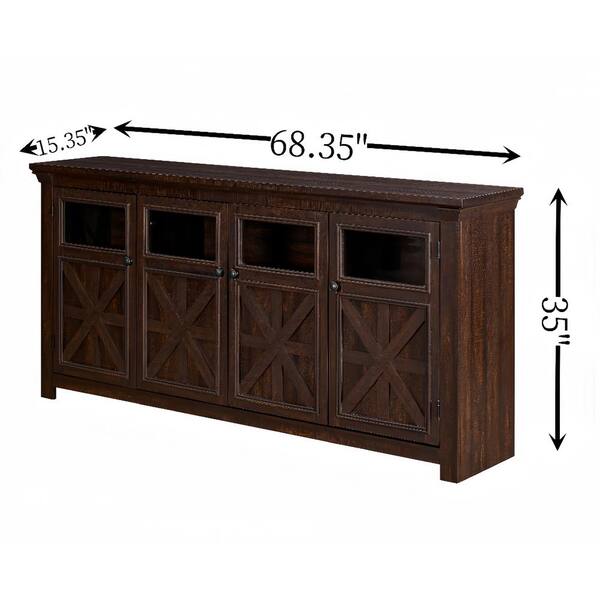 FUNKOL 68.3 in. x 15.35 in. x 34.65 in. Vintage MDF Ready to Assemble Base Storage Cabinet in Espresso with 4-Doors