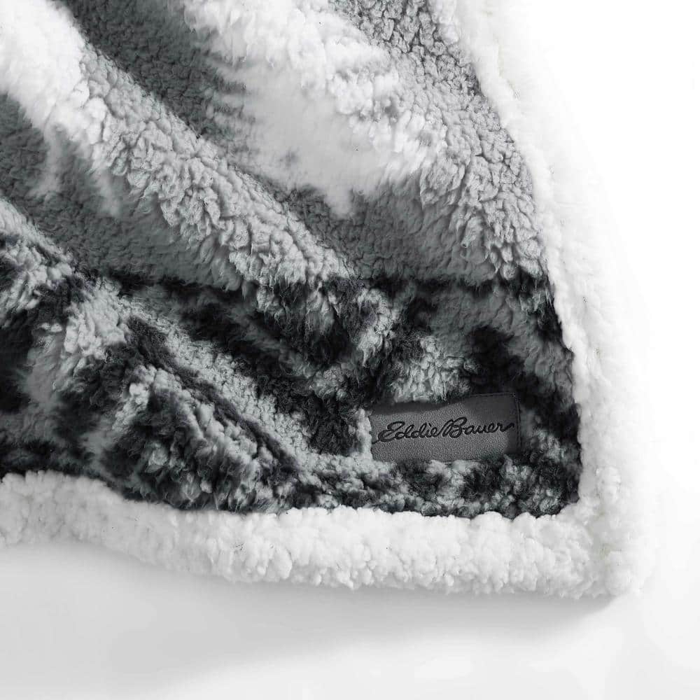 Gray and White Reversible Sherpa Fleece Throw Blanket