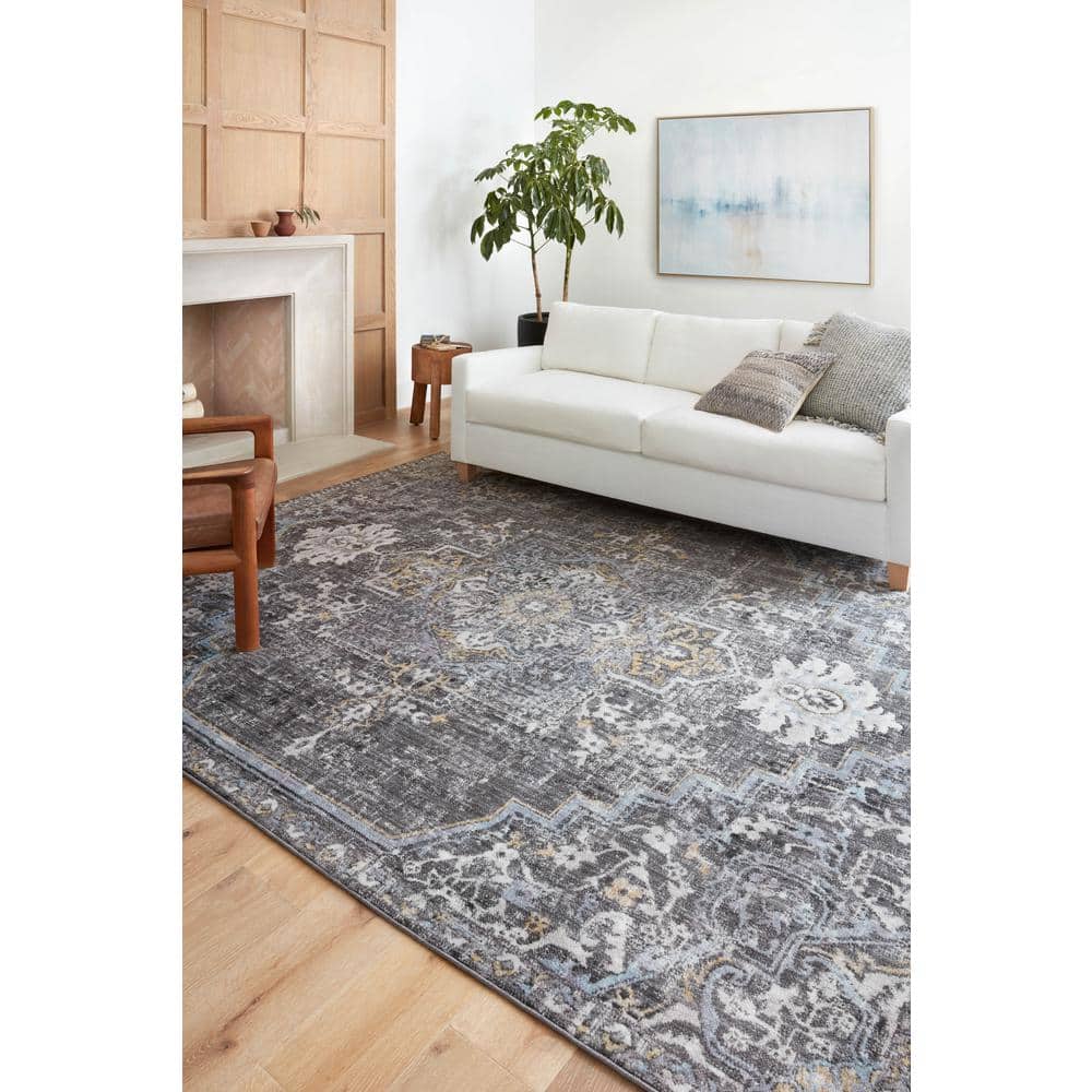 Charcoal Gold Opulence 85"x120" Synthetic Area Rug