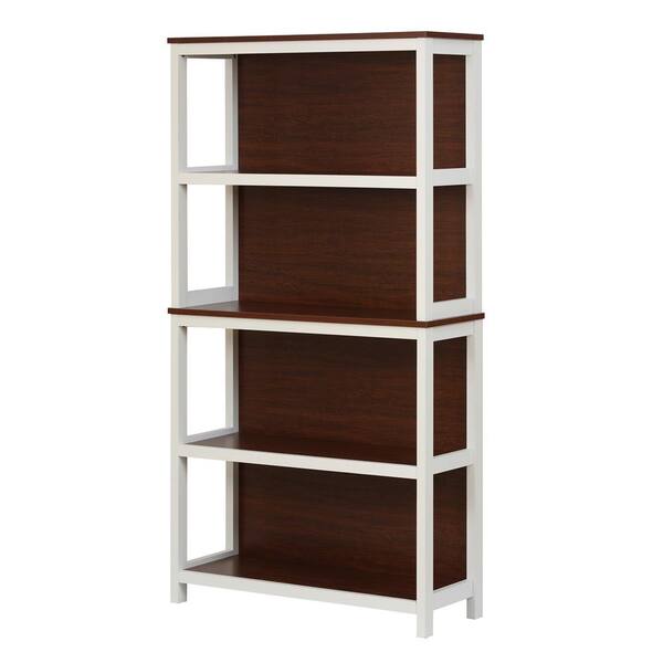 LuxenHome 59.5 in. White and Brown 4-Shelf Accent Bookcase