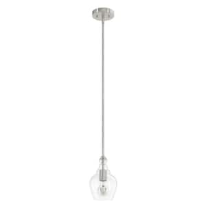 Maple Park 1-Light Brushed Nickel Mini Pendent Light with Glass Shade Kitchen Light