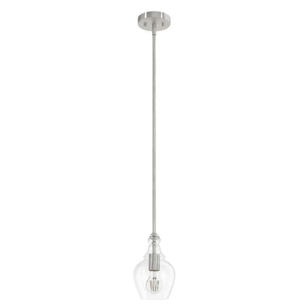 Hunter Maple Park 1-Light Brushed Nickel Mini Pendent Light with Glass Shade Kitchen Light