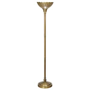 Gemma 63.5 in. Brushed Gold Metal Candlestick Torchiere Floor Lamp with Punched Metal Shade