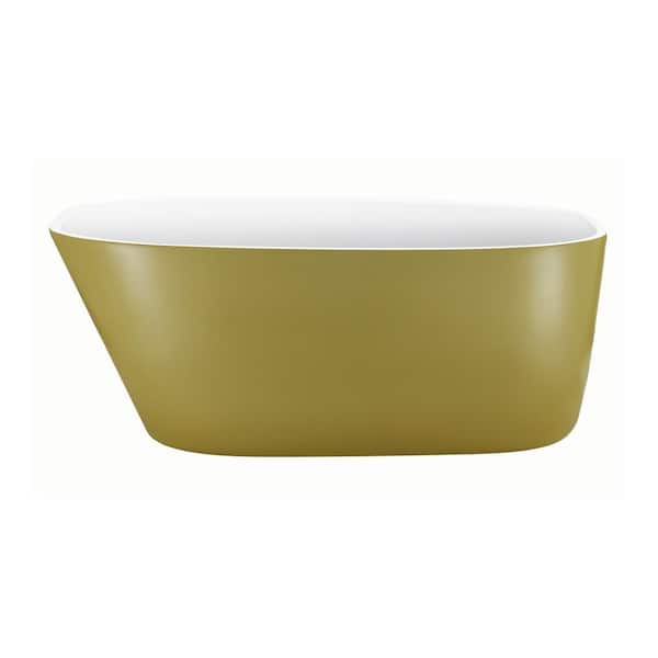 UPIKER 63 in. Acrylic Freestanding Flatbottom Soaking Non-Whirlpool Single-Slipper Bathtub in Gold