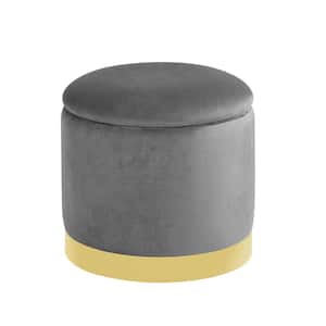 Gray Velvet Ottoman with Storage Round Footrest for Entryway, Bedroom 16.5 in. D x 16.5 in. W x 17 in. H