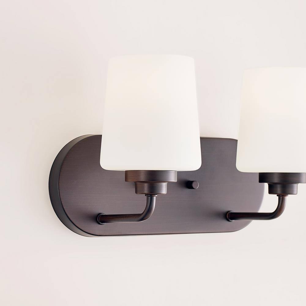 Windom Transitional 2-Light Bronze Vanity with Etched Opal Glass
