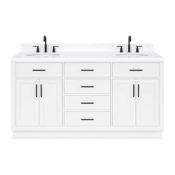 Hepburn 66 in. W x 22 in. D x 36 in. H Double Sink Freestanding Bath Vanity in White with Carrara Quartz Top