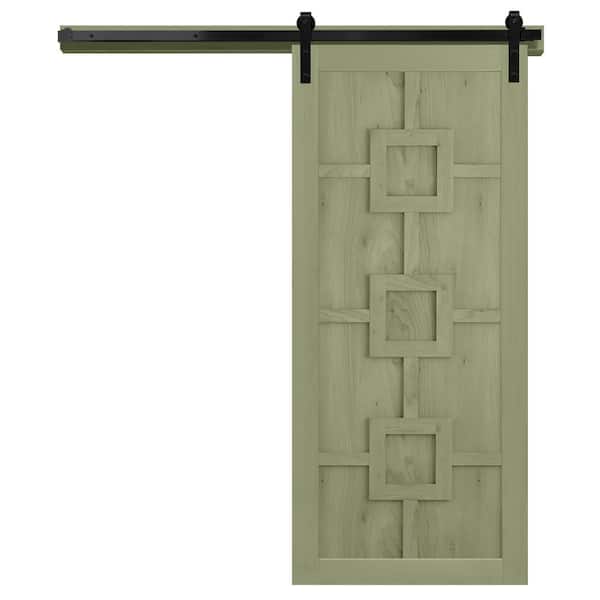 36 in. x 84 in. Mod Squad Rain Tree Wood Sliding Barn Door with Hardware Kit in Black