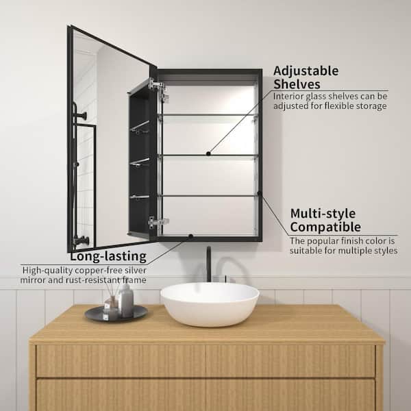 19 in. x 30 in. Frameless Recessed or Surface-Mount Beveled Single Mirror Bathroom Medicine Cabinet